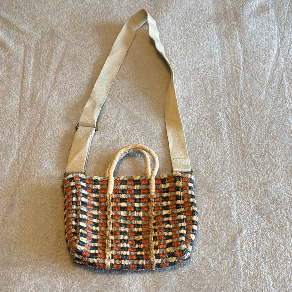 Madewell The Mini Straw Tote Woven Crossbody Bag in Rainbow Multi EUC